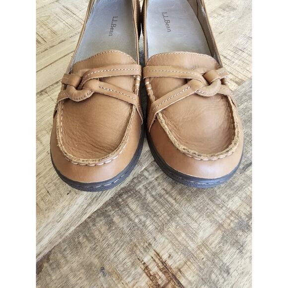 LL Bean Women's Tan Leather Slip On Loafer Wedge Shoes Size 8 - Picture 9 of 11